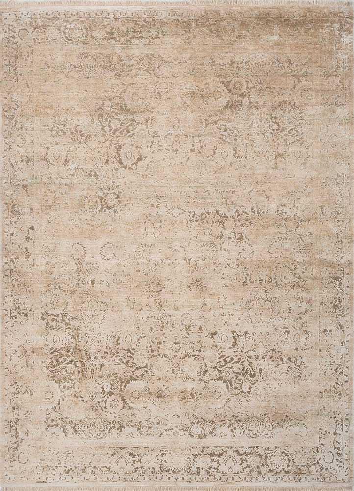 far east ivory wool and silk hand knotted Rug - HeadShot far east ivory wool and silk hand knotted Rug - HeadShot