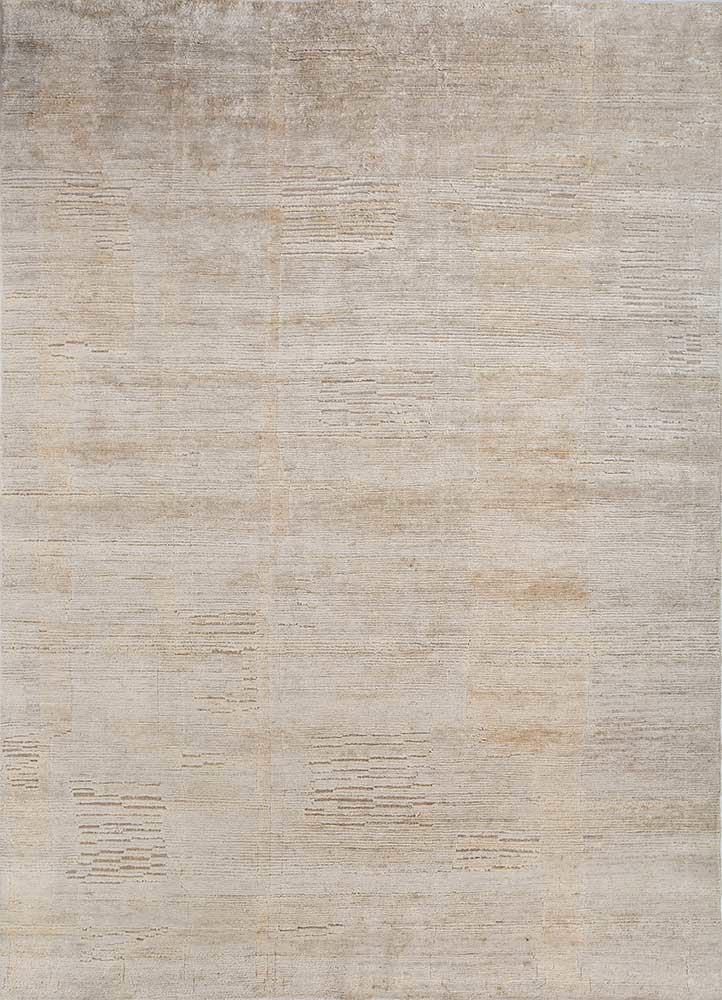 entropy ivory wool and silk hand knotted Rug - HeadShot