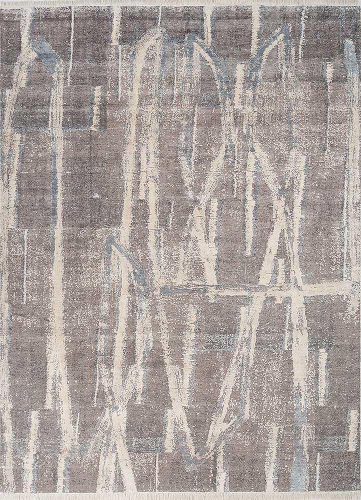 ivory ivory wool and silk hand knotted Rug