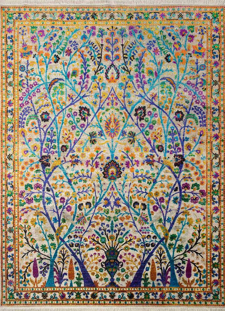 aurora ivory wool and silk hand knotted Rug - HeadShot aurora ivory wool and silk hand knotted Rug - HeadShot