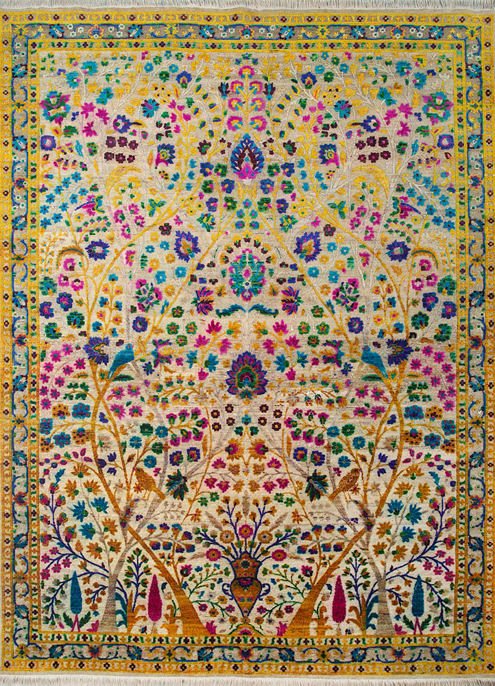 ivory ivory wool and silk hand knotted Rug