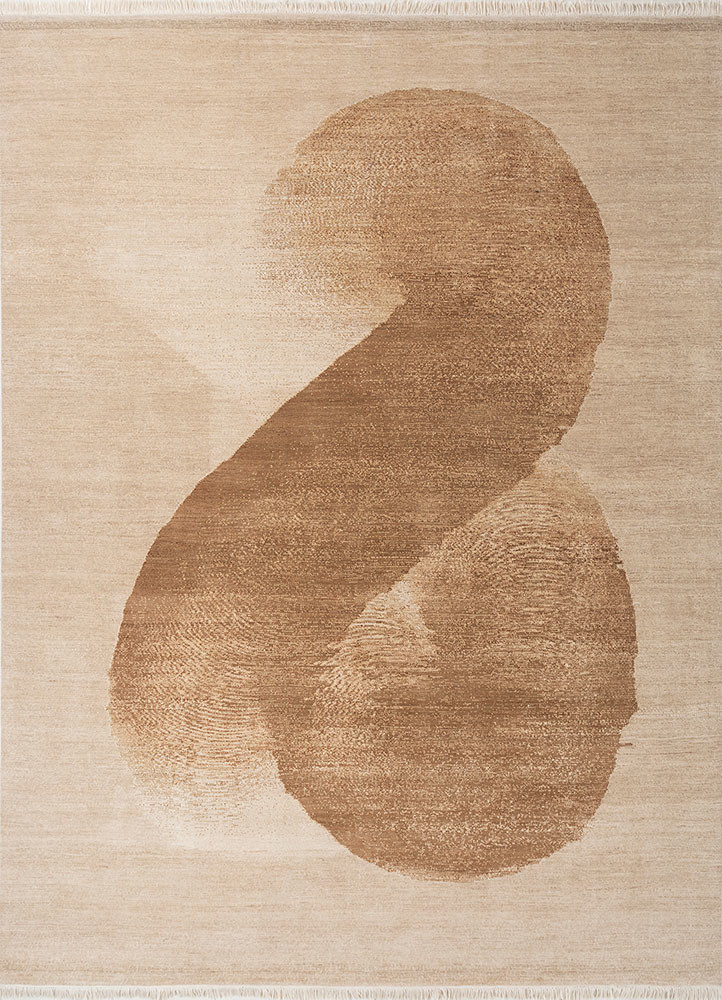 ivory ivory wool and silk hand knotted Rug