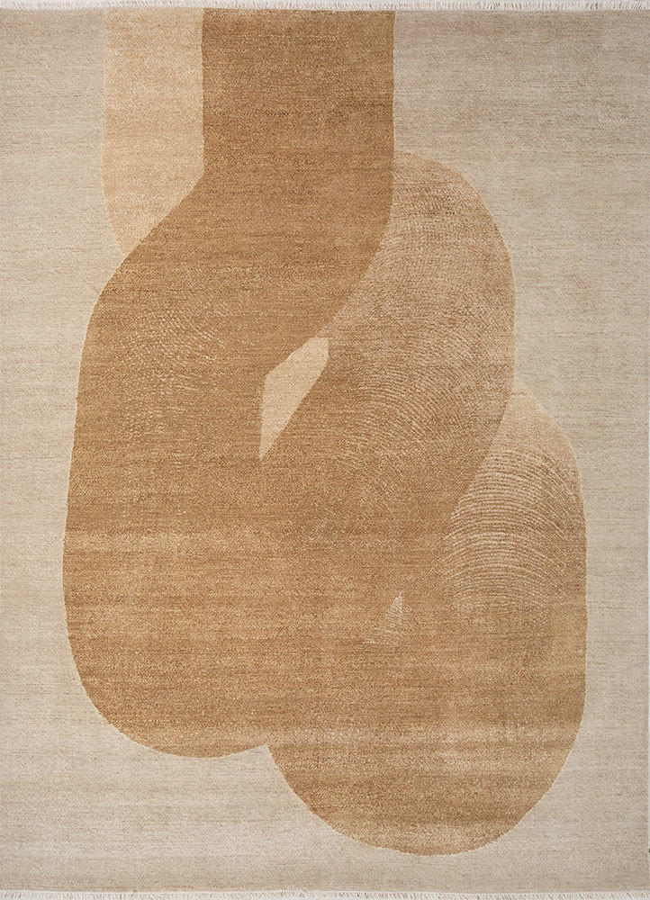 entropy beige and brown wool and silk hand knotted Rug - HeadShot entropy beige and brown wool and silk hand knotted Rug - HeadShot