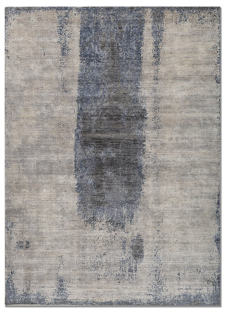aprezo blue wool and bamboo silk hand knotted Rug - HeadShot