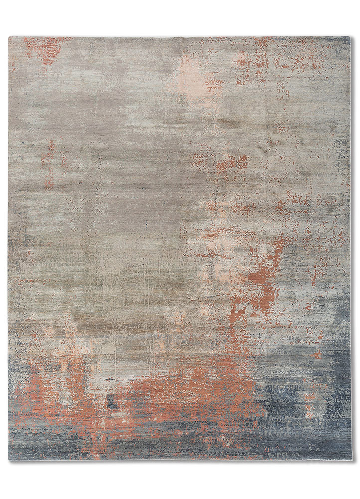 uvenuti grey and black wool and silk hand knotted Rug - HeadShot