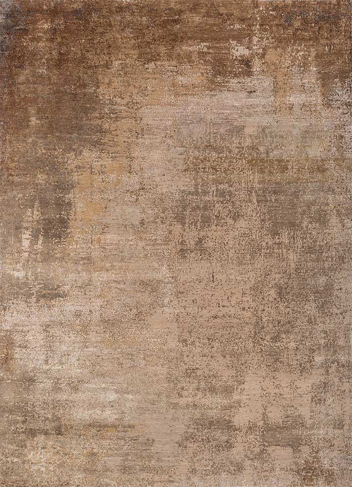  beige and brown wool and silk hand knotted Rug