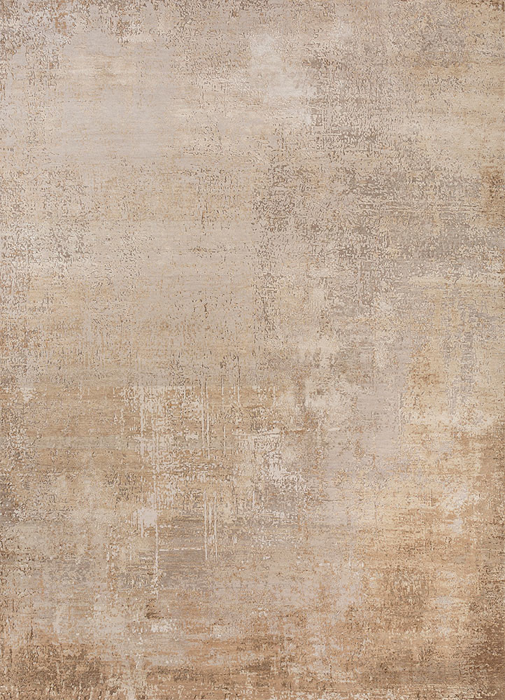  ivory wool and silk hand knotted Rug