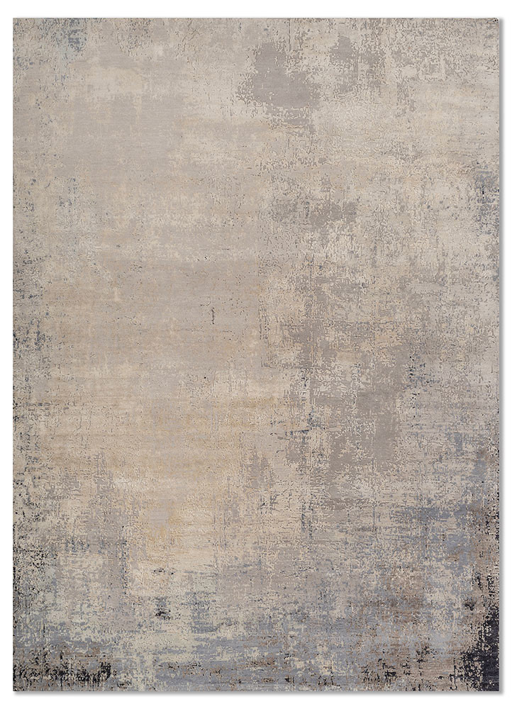  ivory wool and silk hand knotted Rug