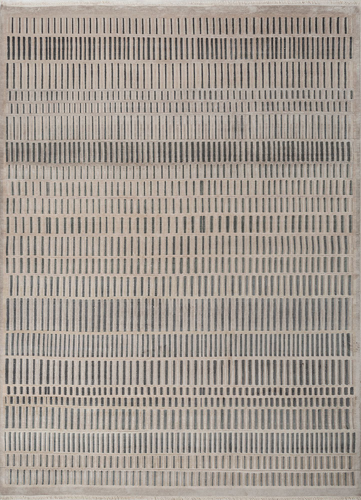 entropy ivory wool and silk hand knotted Rug - HeadShot