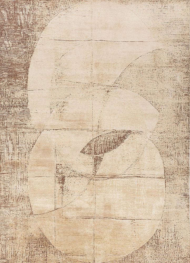 entropy beige and brown wool and silk hand knotted Rug - HeadShot