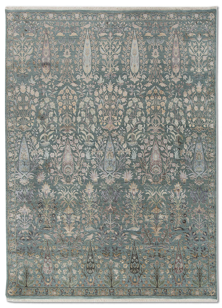far east blue wool and silk hand knotted Rug - HeadShot far east blue wool and silk hand knotted Rug - HeadShot