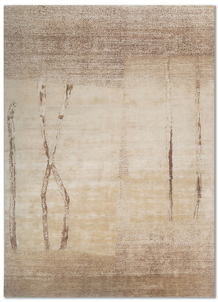 entropy beige and brown wool and silk hand knotted Rug - HeadShot