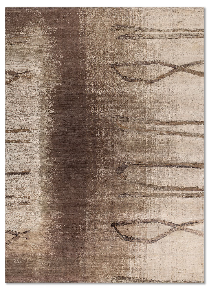  ivory wool and silk hand knotted Rug