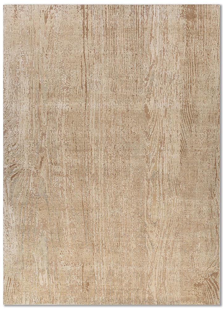  beige and brown wool and silk hand knotted Rug