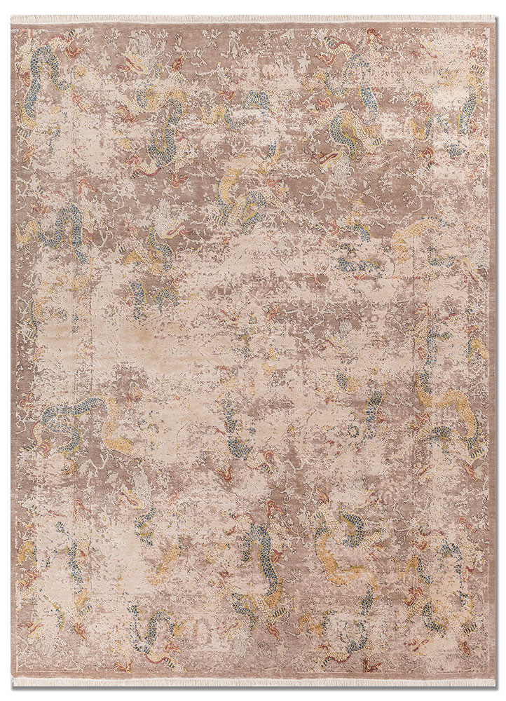 aprezo beige and brown wool and silk hand knotted Rug - HeadShot aprezo beige and brown wool and silk hand knotted Rug - HeadShot