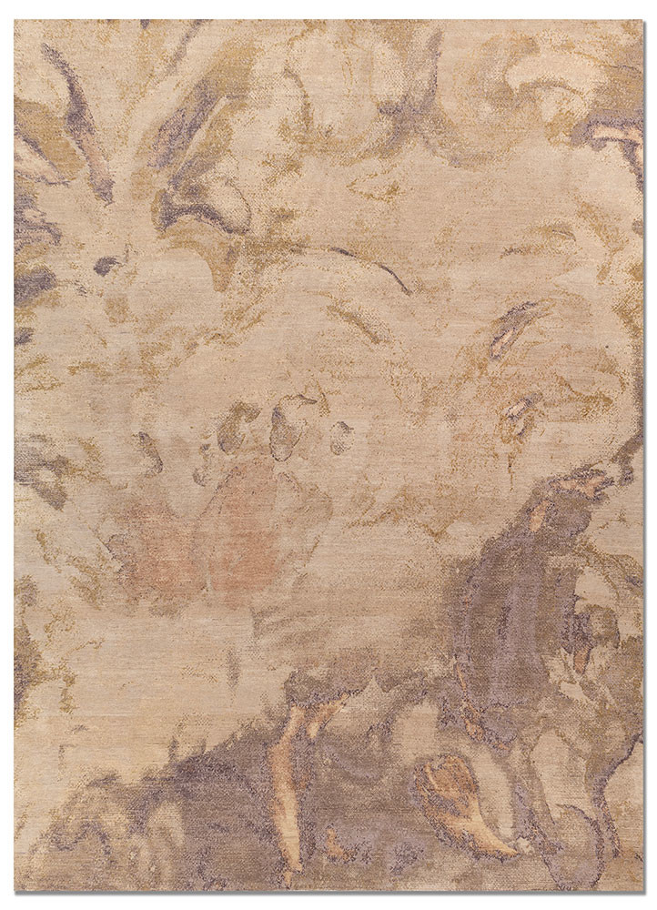 beige and brown beige and brown wool and silk hand knotted Rug