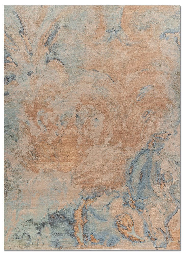 beige and brown beige and brown wool and silk hand knotted Rug