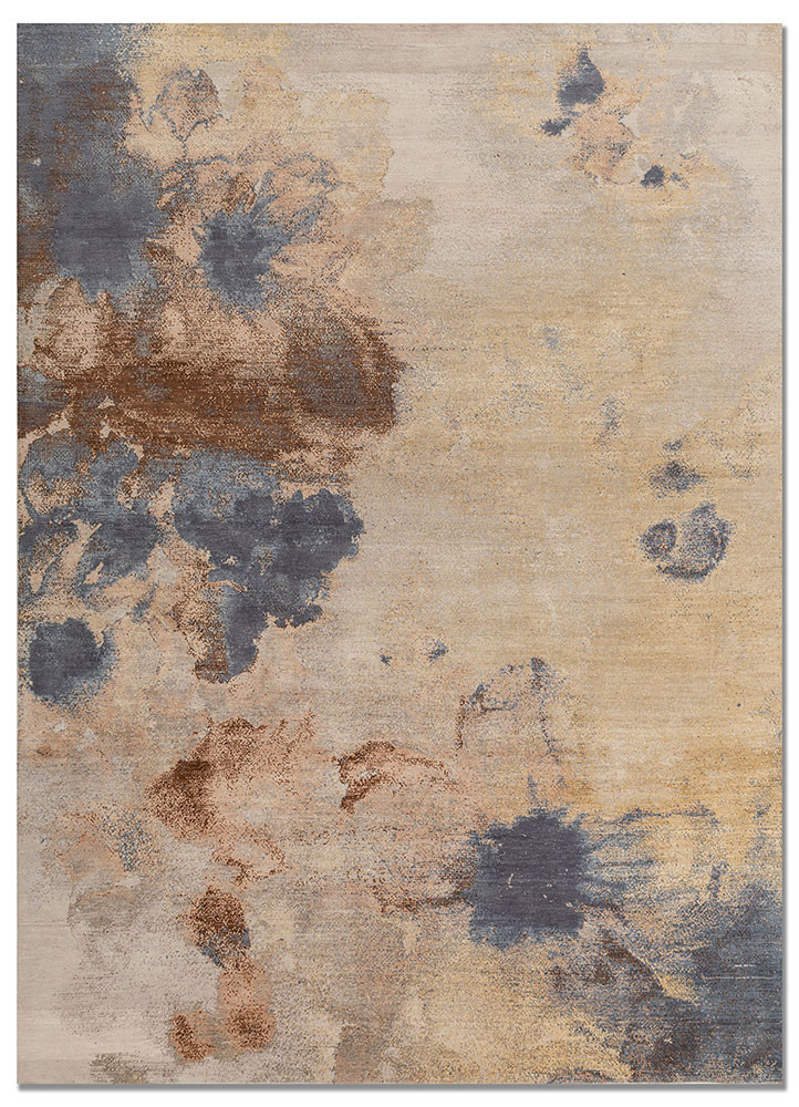  ivory wool and silk hand knotted Rug