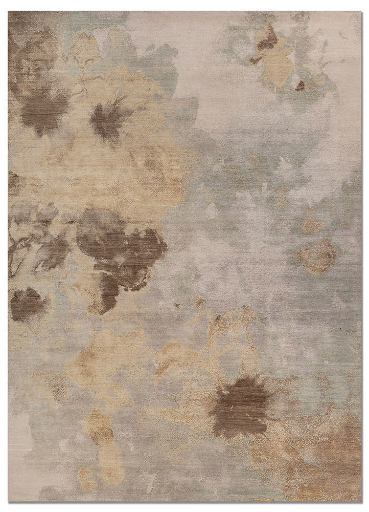 aprezo ivory wool and silk hand knotted Rug - HeadShot