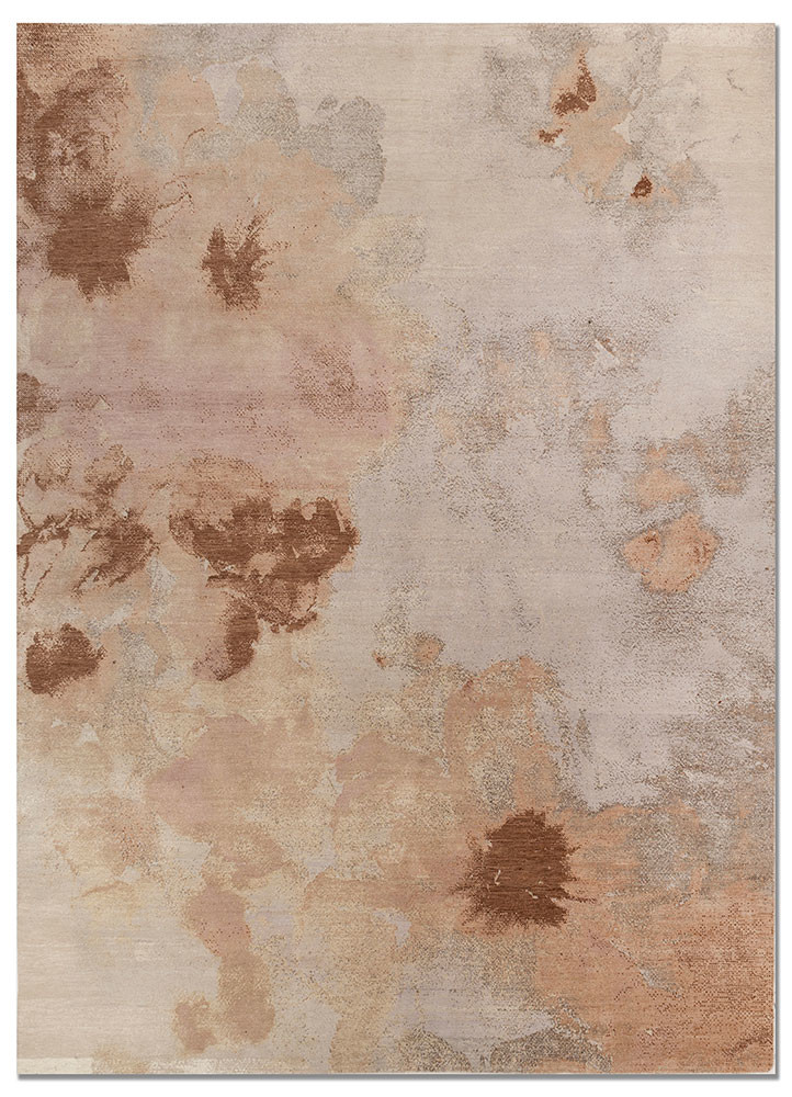  ivory wool and silk hand knotted Rug