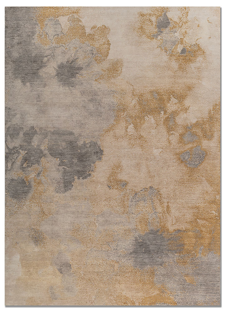  ivory wool and silk hand knotted Rug