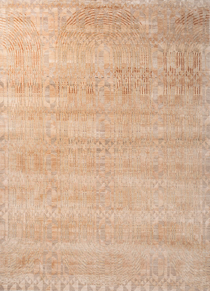 aakar by kavi pink and purple afghan wool and silk hand knotted Rug - HeadShot