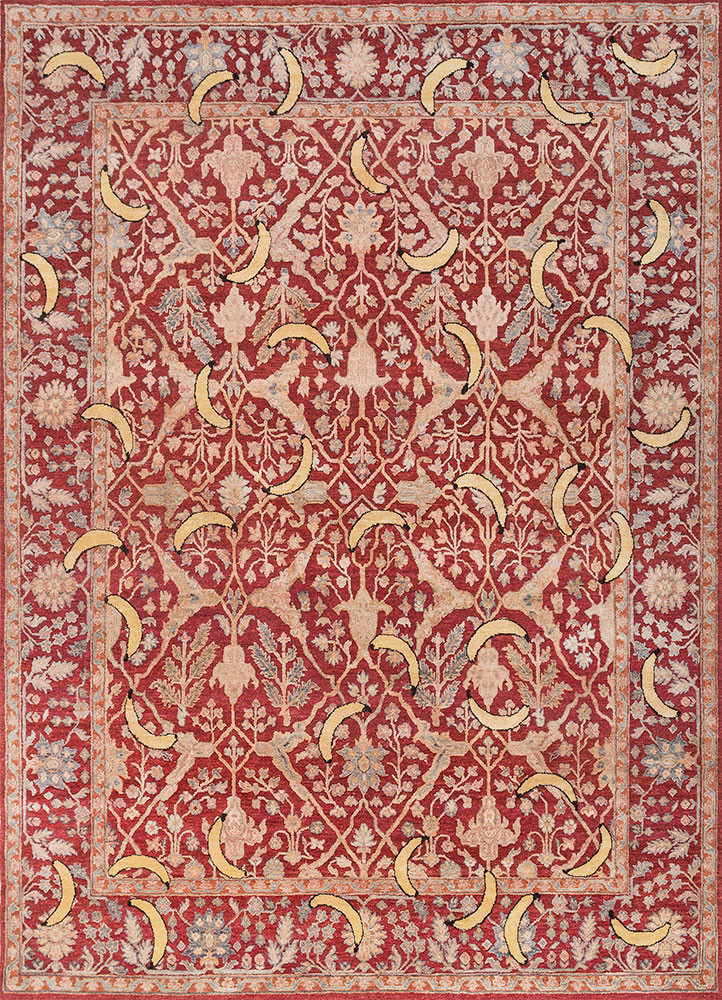 playing with tradition red and orange wool and silk hand knotted Rug