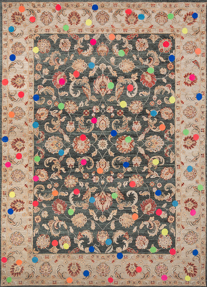 playing with tradition beige and brown wool and silk hand knotted Rug