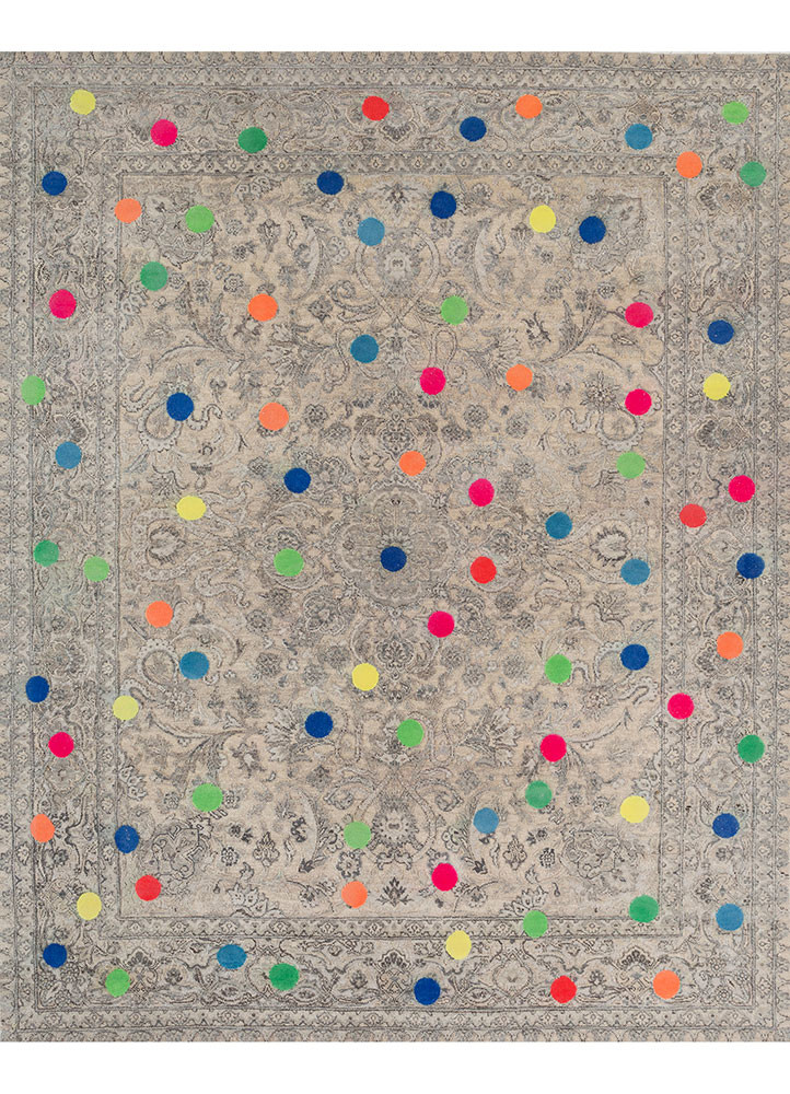 playing with tradition grey and black wool and silk hand knotted Rug - HeadShot