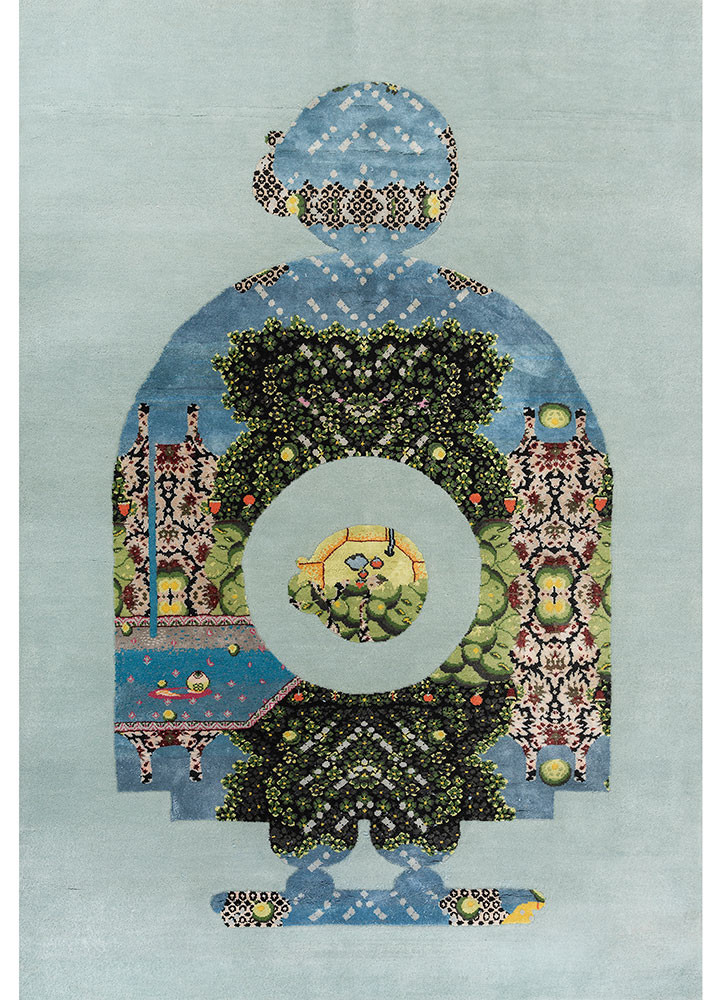 days blue wool and silk hand knotted Rug