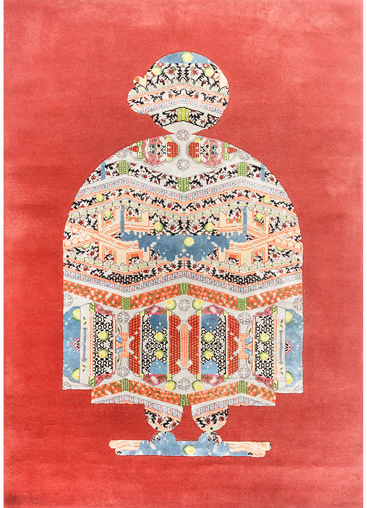 days red and orange wool and silk hand knotted Rug