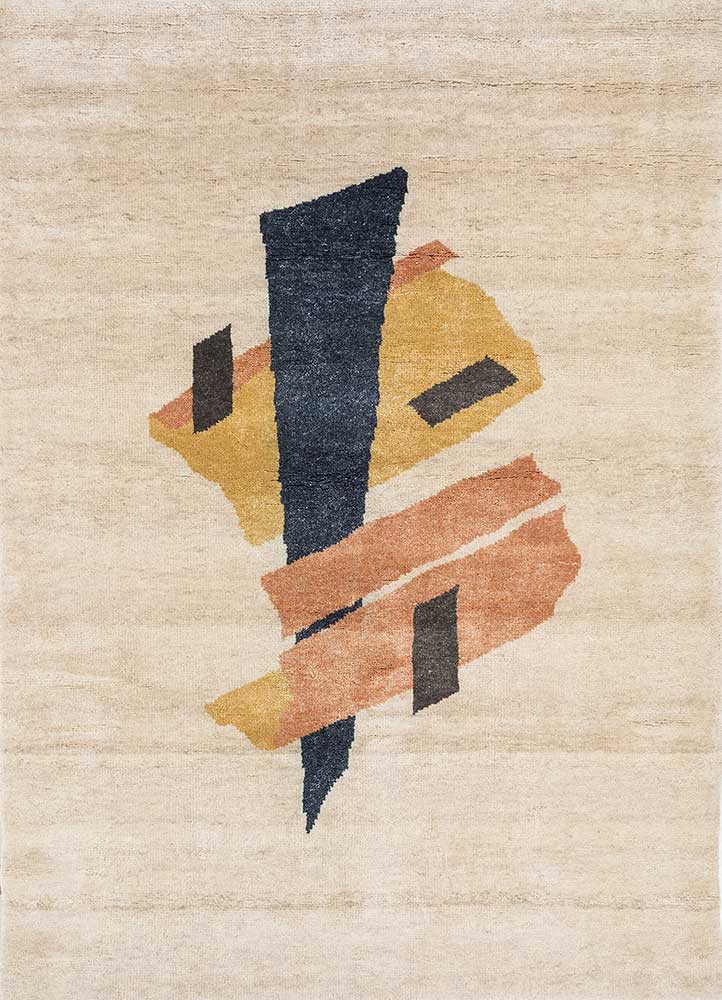 sthir beige and brown wool hand knotted Rug