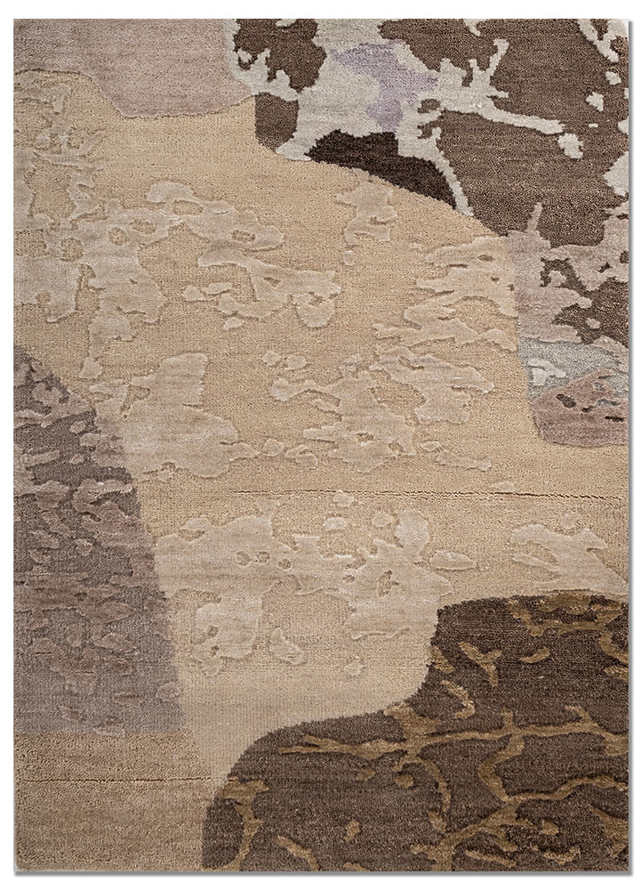 aprezo beige and brown wool hand knotted Rug - HeadShot