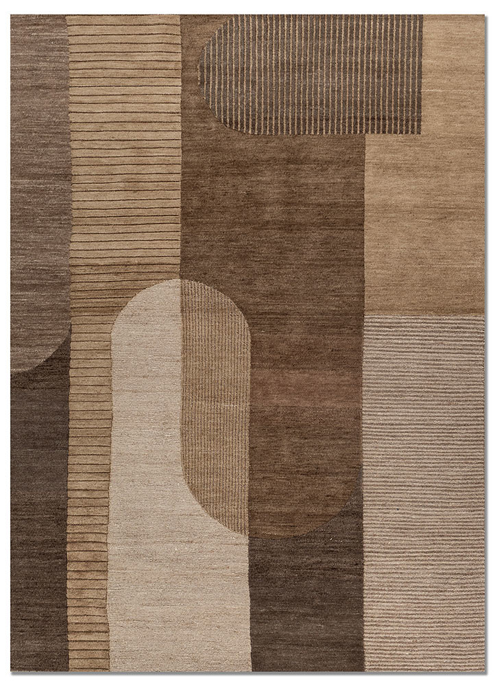 aprezo beige and brown wool hand knotted Rug - HeadShot aprezo beige and brown wool hand knotted Rug - HeadShot