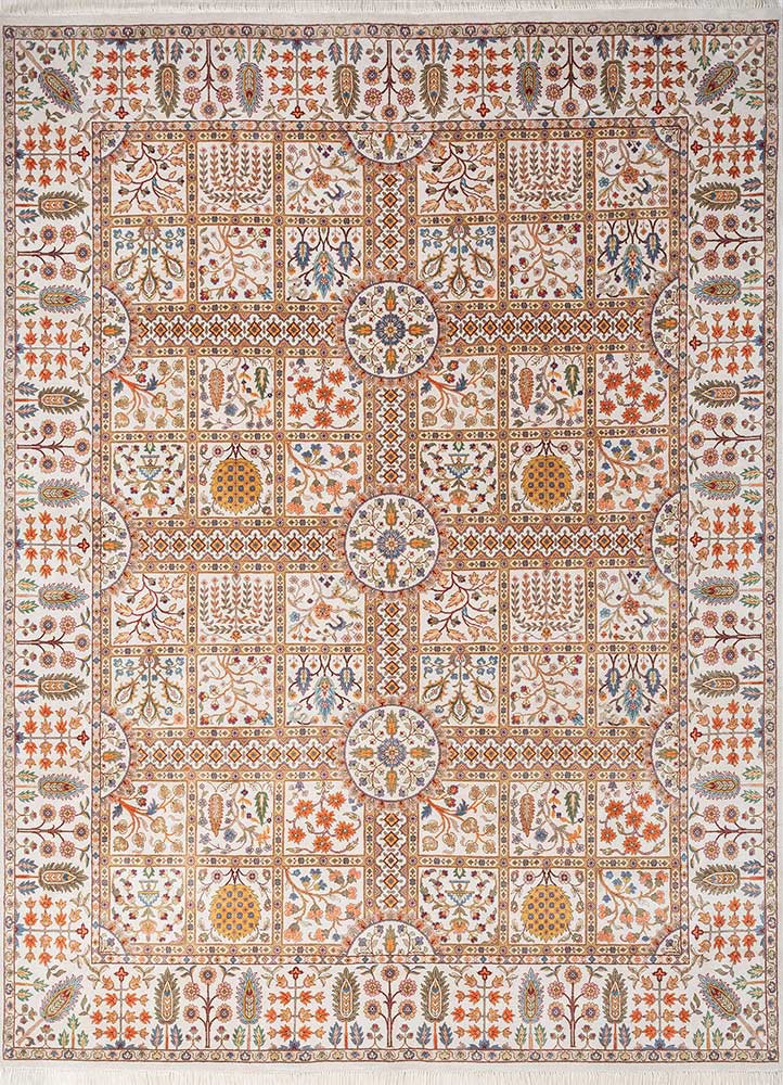ivory ivory silk hand knotted Rug