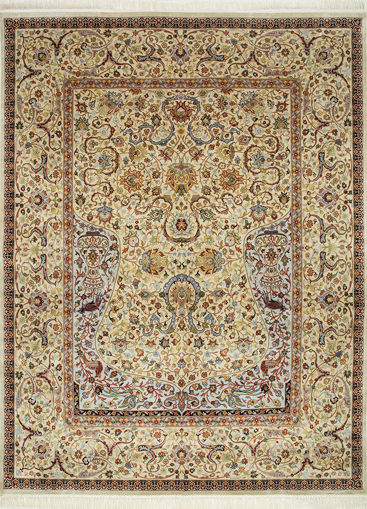 gulmarg ivory silk hand knotted Rug - HeadShot