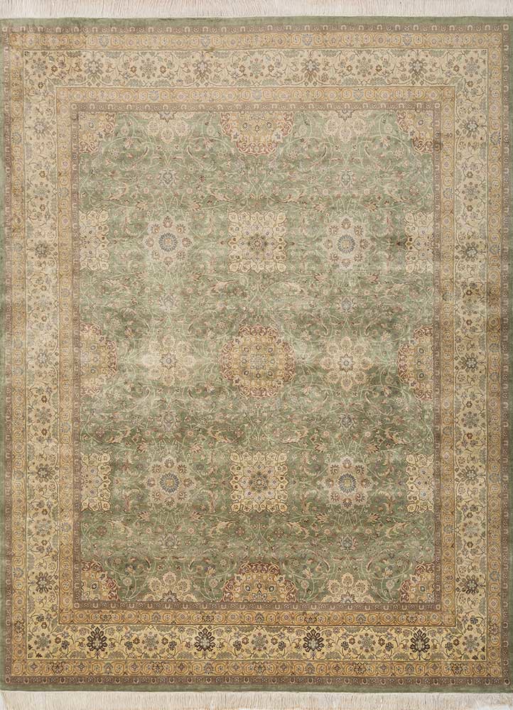 gulmarg green silk hand knotted Rug - HeadShot gulmarg green silk hand knotted Rug - HeadShot