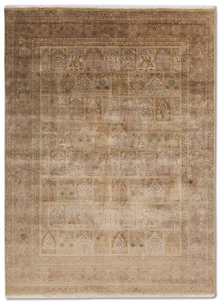 gulmarg beige and brown silk hand knotted Rug - HeadShot gulmarg beige and brown silk hand knotted Rug - HeadShot