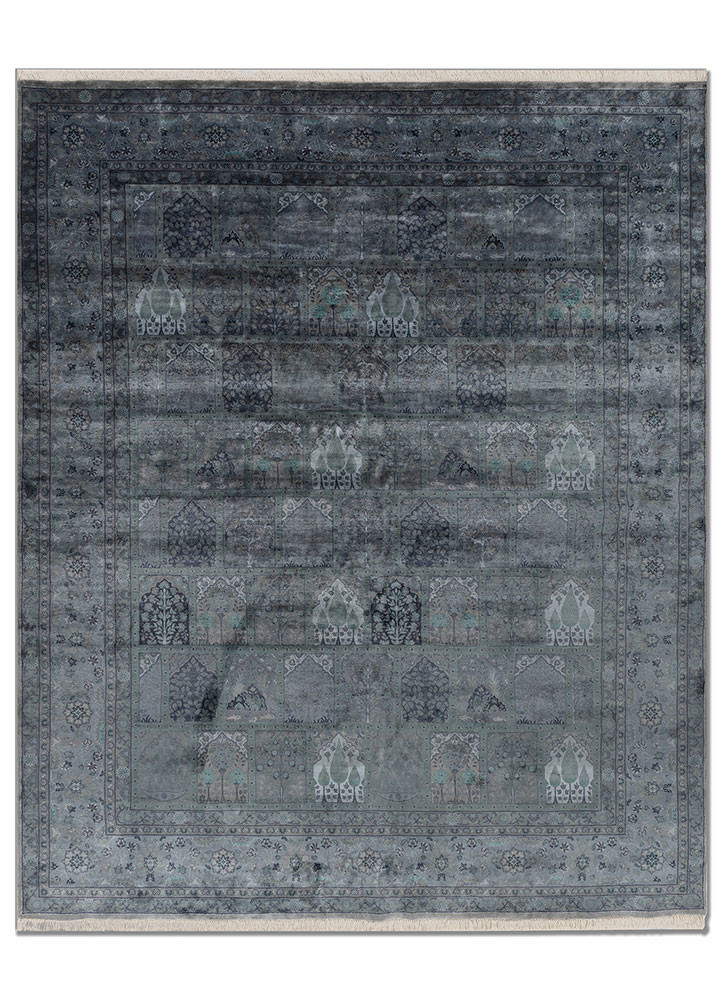  blue silk hand knotted Rug