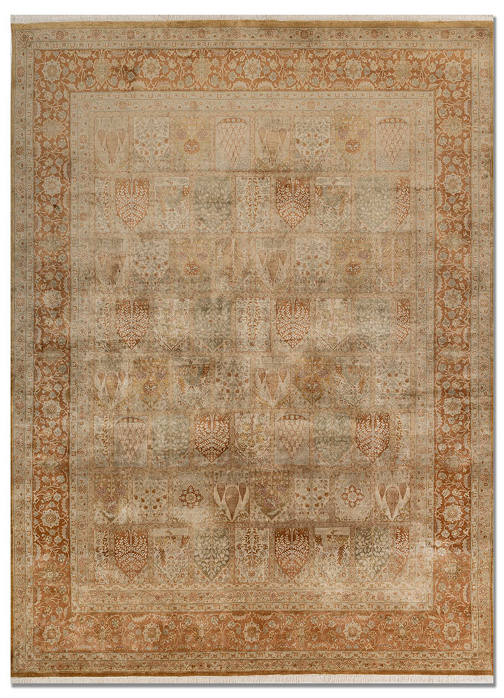 gulmarg red and orange silk hand knotted Rug - HeadShot