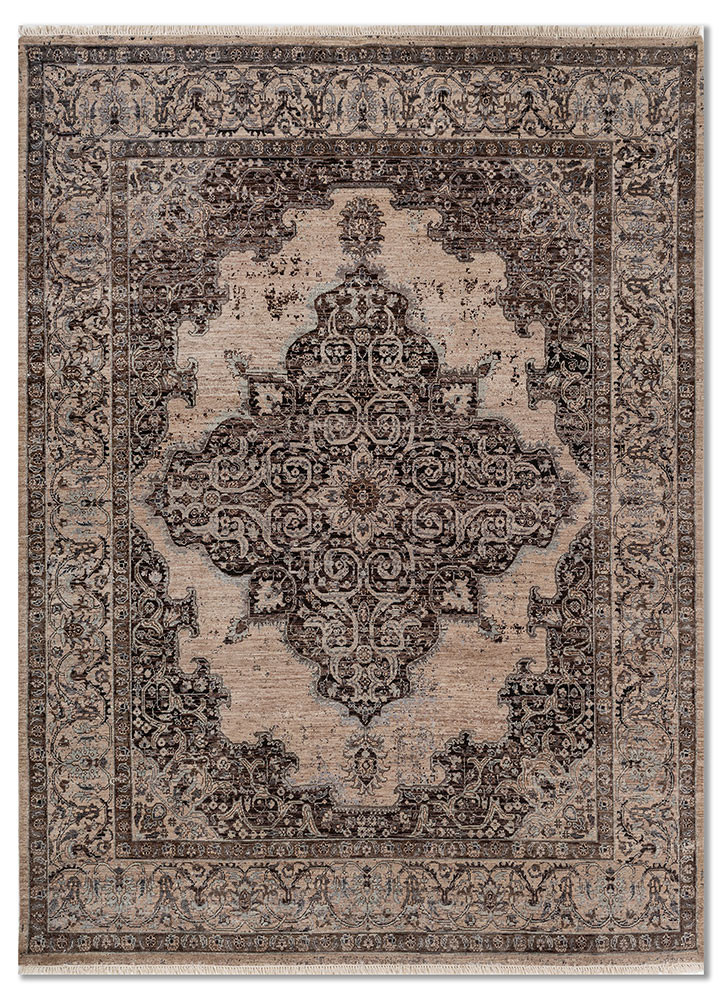 someplace in time grey and black afghan wool hand knotted Rug