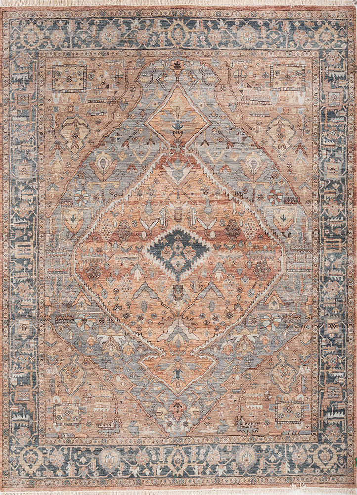 someplace in time red and orange afghan wool hand knotted Rug - HeadShot