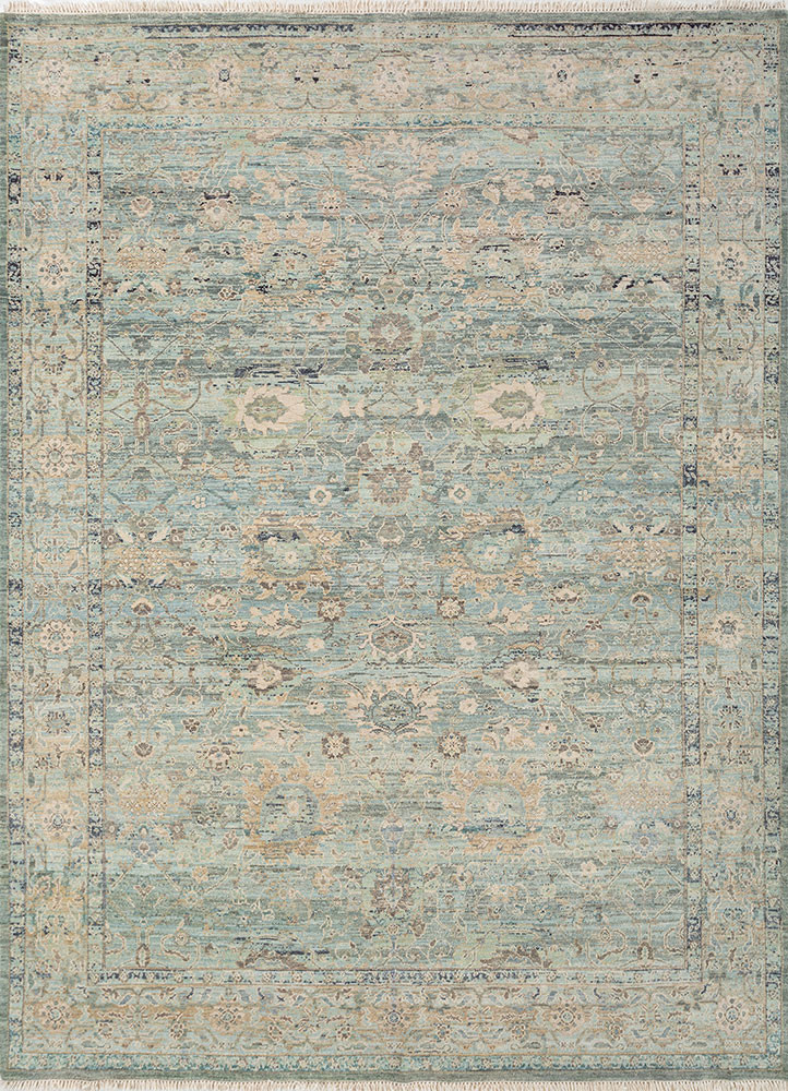 blue blue wool hand knotted Rug