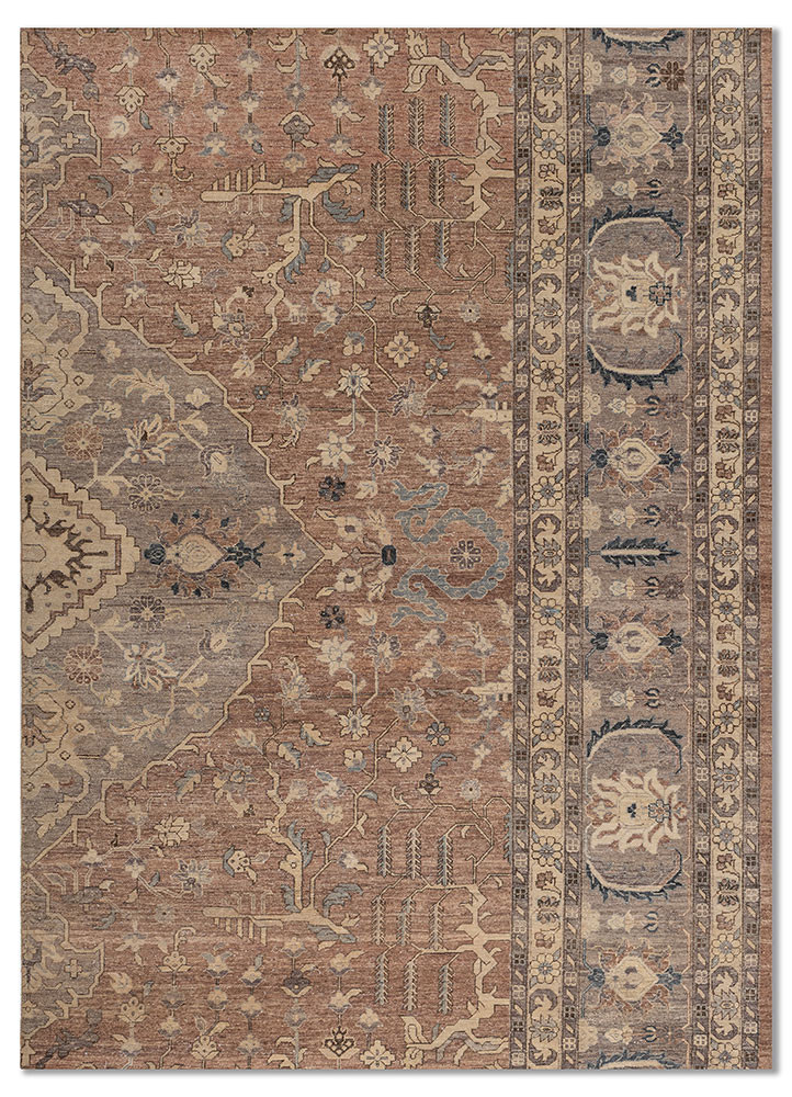 someplace in time red and orange wool hand knotted Rug - HeadShot
