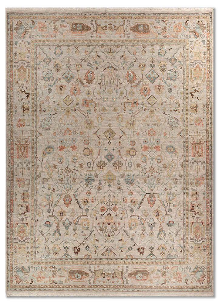 someplace in time ivory afghan wool hand knotted Rug - HeadShot
