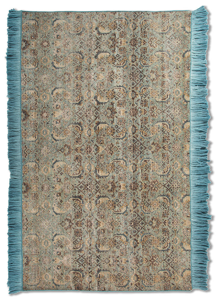 someplace in time blue wool hand knotted Rug