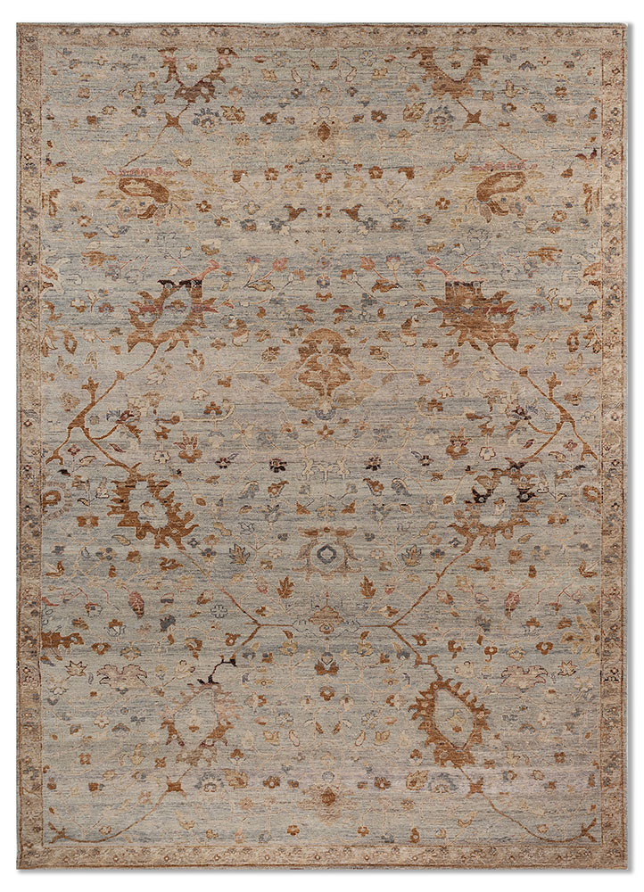 someplace in time blue wool hand knotted Rug - HeadShot