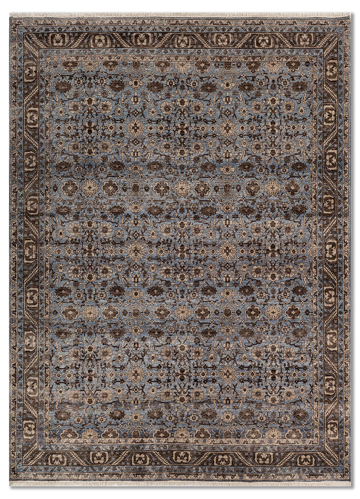 someplace in time blue afghan wool hand knotted Rug