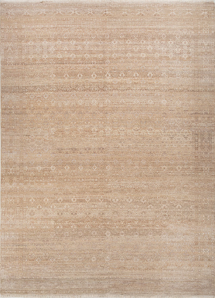 erbe beige and brown wool hand knotted Rug - HeadShot