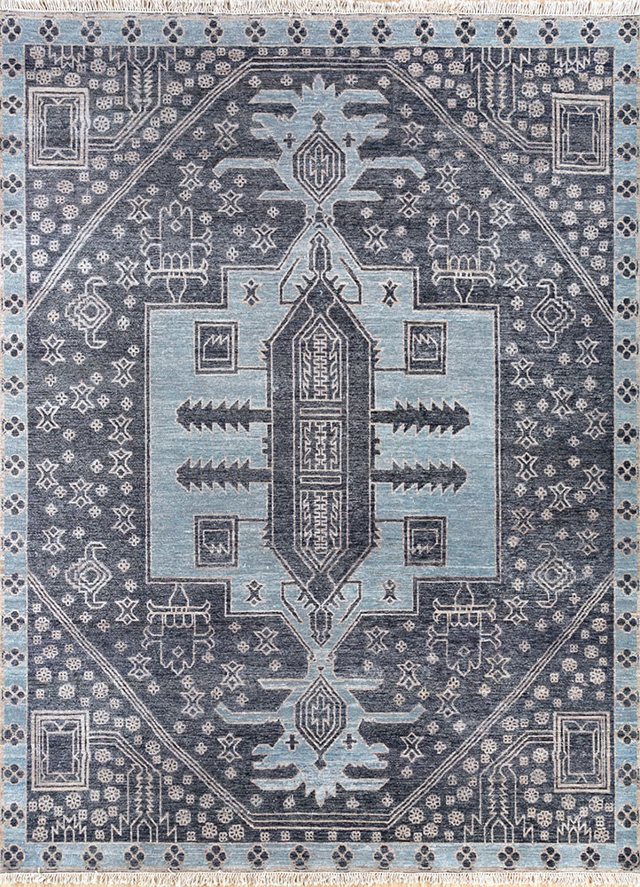  blue afghan wool hand knotted Rug